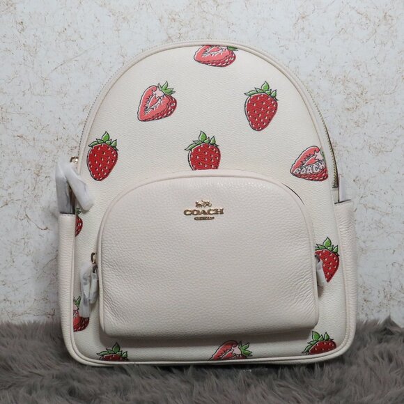 Coach Court Backpack with Strawberry Print (Chalk) - Picture 1 of 7